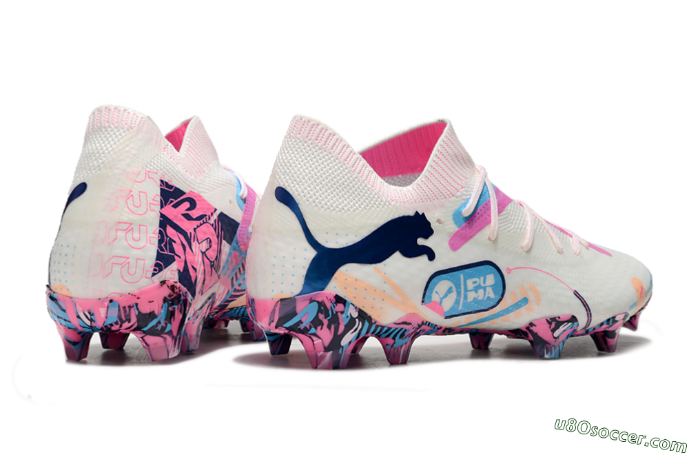 Puma Future Ultimate FG Firm Ground Soccer Cleats - White/Pink/Blue 6