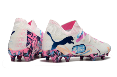 Puma Future Ultimate FG Firm Ground Soccer Cleats - White/Pink/Blue