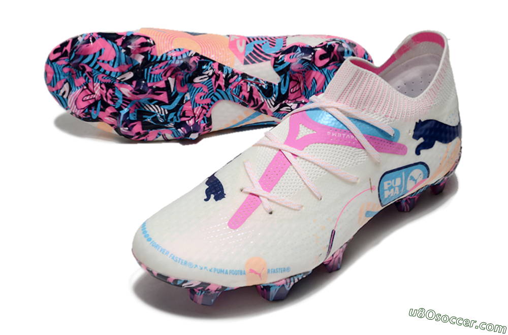 Puma Future Ultimate FG Firm Ground Soccer Cleats - White/Pink/Blue 3