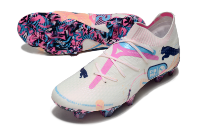 Puma Future Ultimate FG Firm Ground Soccer Cleats - White/Pink/Blue