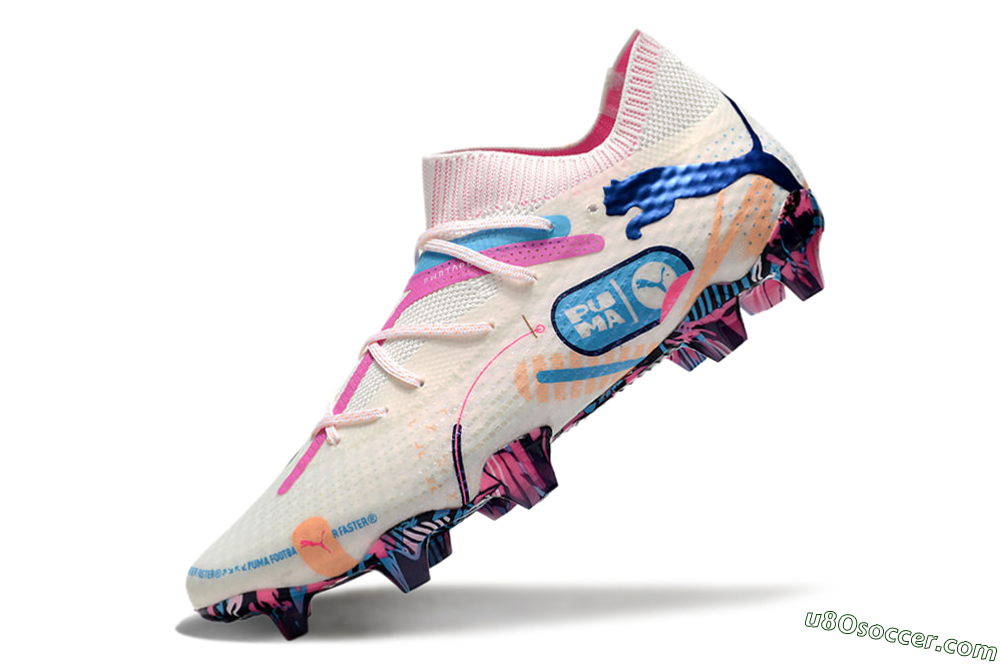 Puma Future Ultimate FG Firm Ground Soccer Cleats - White/Pink/Blue 5