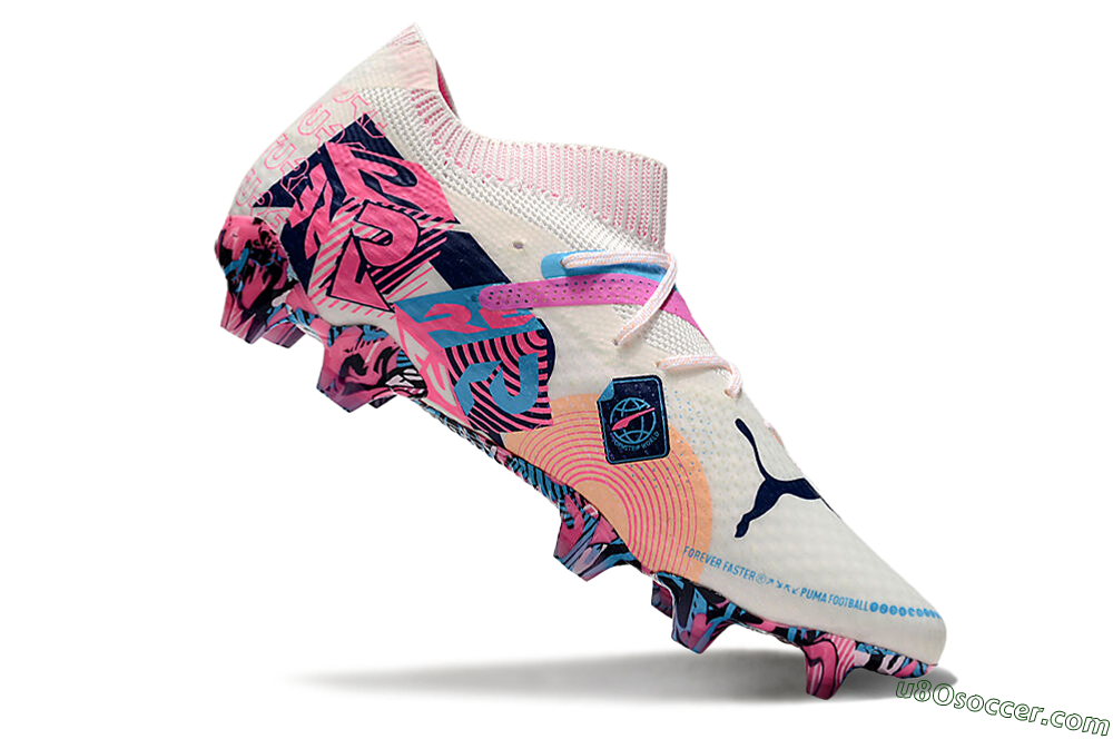 Puma Future Ultimate FG Firm Ground Soccer Cleats - White/Pink/Blue 4