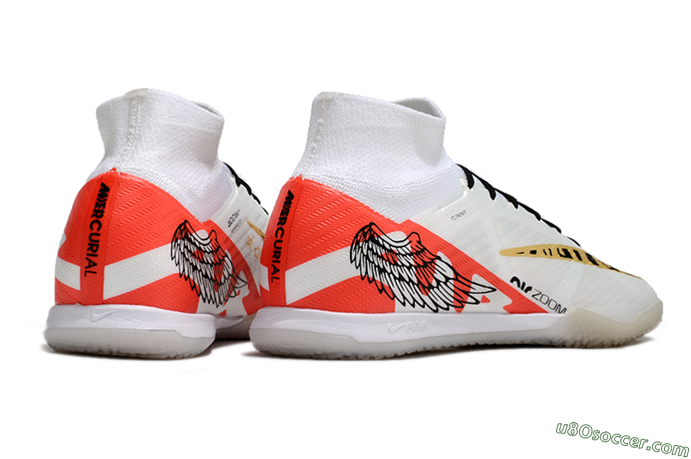 Nike Air Zoom Mercurial Superfly 9 Elite IC Indoor & Futsal Soccer Shoes - White/Gold/Red 6