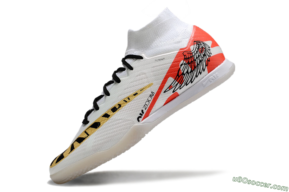 Nike Air Zoom Mercurial Superfly 9 Elite IC Indoor & Futsal Soccer Shoes - White/Gold/Red 5