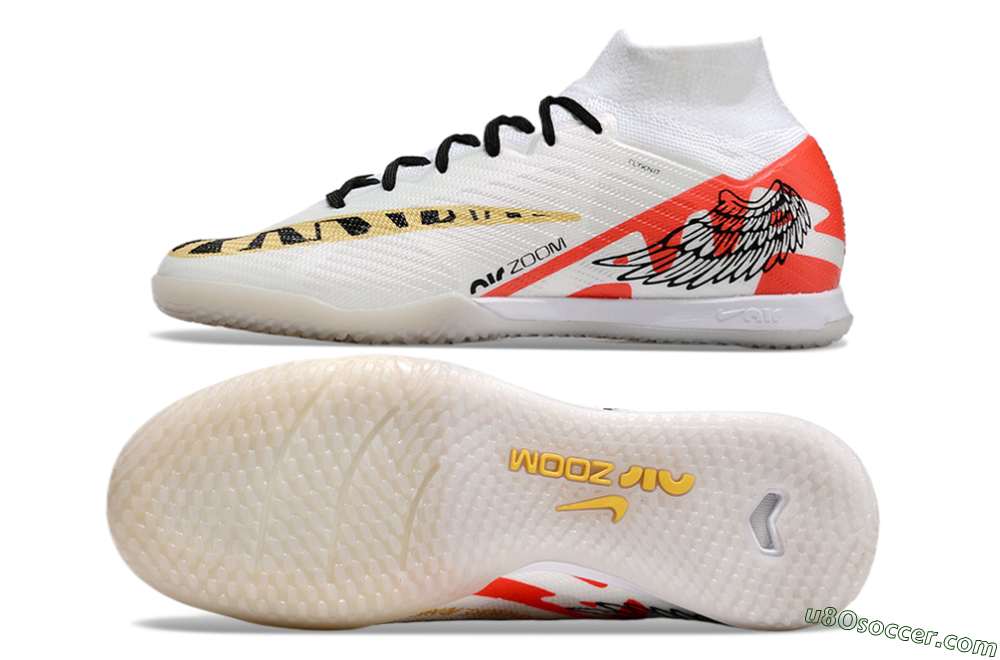Nike Air Zoom Mercurial Superfly 9 Elite IC Indoor & Futsal Soccer Shoes - White/Gold/Red 0