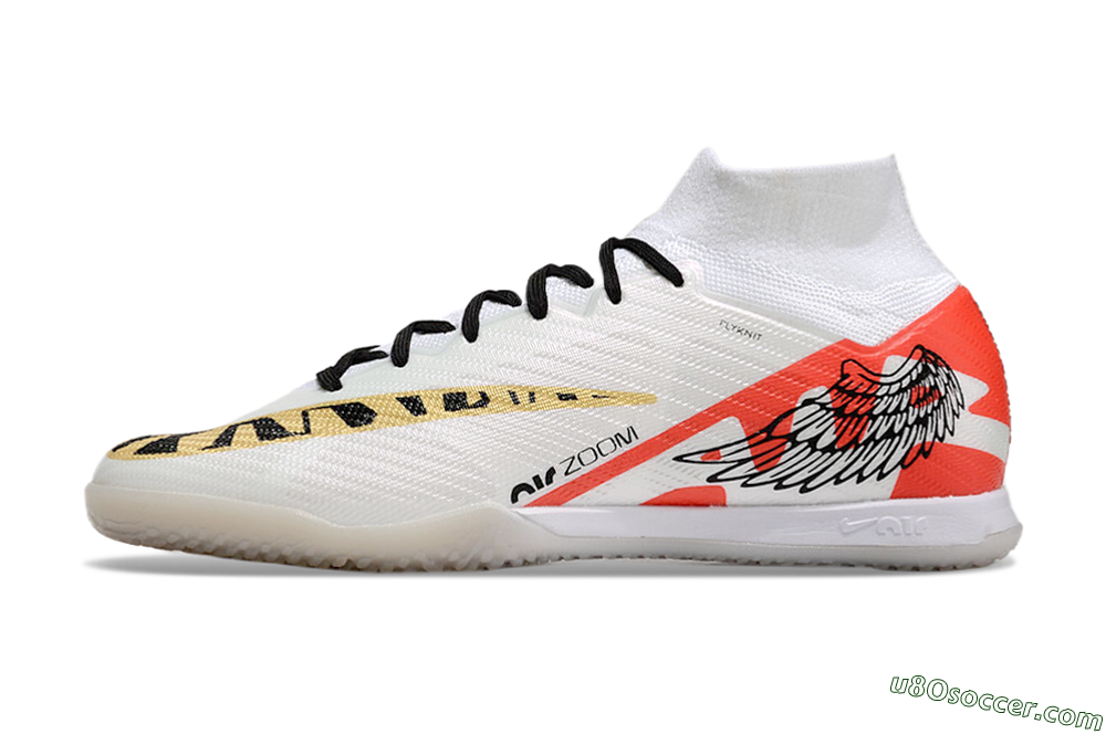 Nike Air Zoom Mercurial Superfly 9 Elite IC Indoor & Futsal Soccer Shoes - White/Gold/Red 2