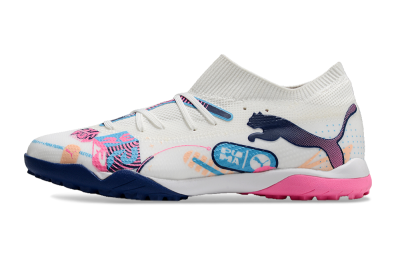 Puma Future Ultimate TF Artificial Turf Soccer Shoes - White/Pink/Blue