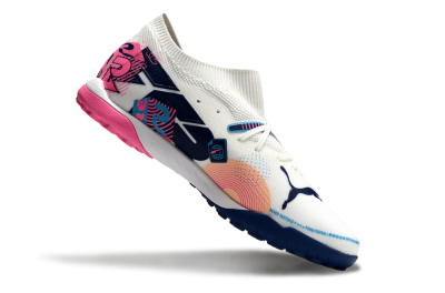 Puma Future Ultimate TF Artificial Turf Soccer Shoes - White/Pink/Blue