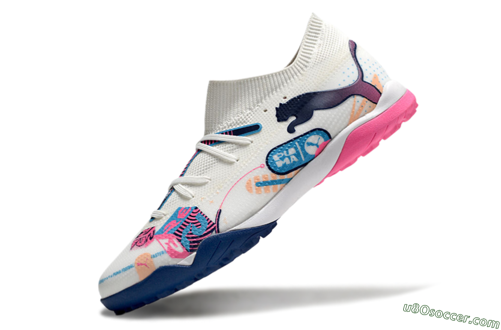 Puma Future Ultimate TF Artificial Turf Soccer Shoes - White/Pink/Blue 5