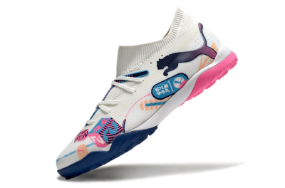 Puma Future Ultimate TF Artificial Turf Soccer Shoes - White/Pink/Blue