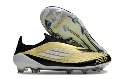 Adidas F50 Adizero Messi Laceless FG Firm Ground Soccer Cleats - Gold/White/Black