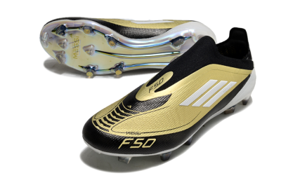 Adidas F50 Adizero Messi Laceless FG Firm Ground Soccer Cleats - Gold/White/Black