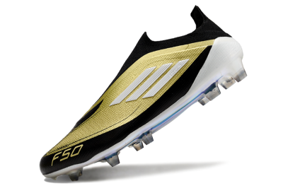 Adidas F50 Adizero Messi Laceless FG Firm Ground Soccer Cleats - Gold/White/Black