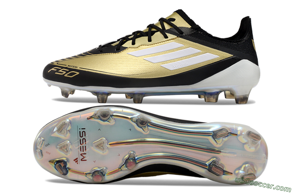 Adidas F50 Adizero Messi FG Firm Ground Soccer Cleats - Gold/White/Black 6