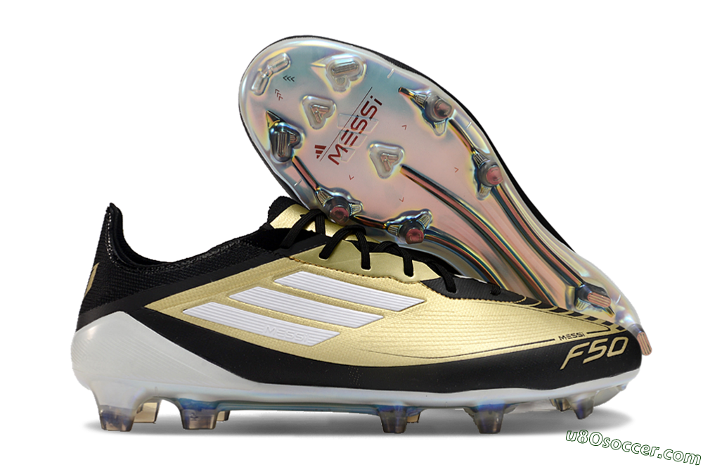 Adidas F50 Adizero Messi FG Firm Ground Soccer Cleats - Gold/White/Black 5