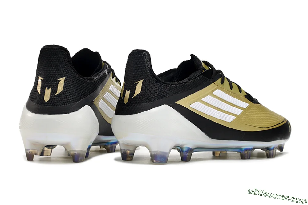 Gold White Black FG Firm Ground Soccer Cleats | Messi F50 Adizero