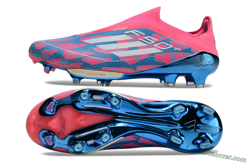 Adidas F50+ Lightstrike Pro Laceless FG Firm Ground Soccer Cleats - Pink/Blue/White 0