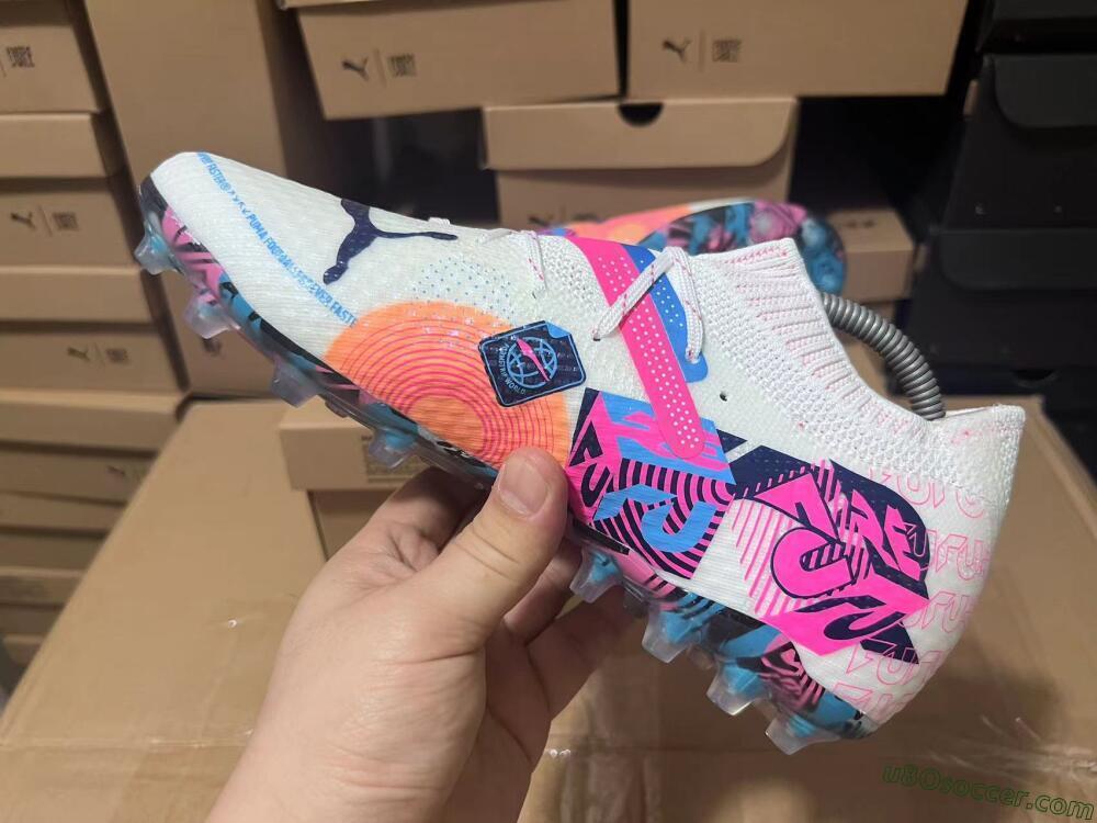 Puma Future Ultimate FG Firm Ground Soccer Cleats - White/Pink/Blue