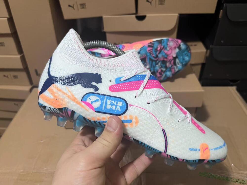 Puma Future Ultimate FG Firm Ground Soccer Cleats - White/Pink/Blue