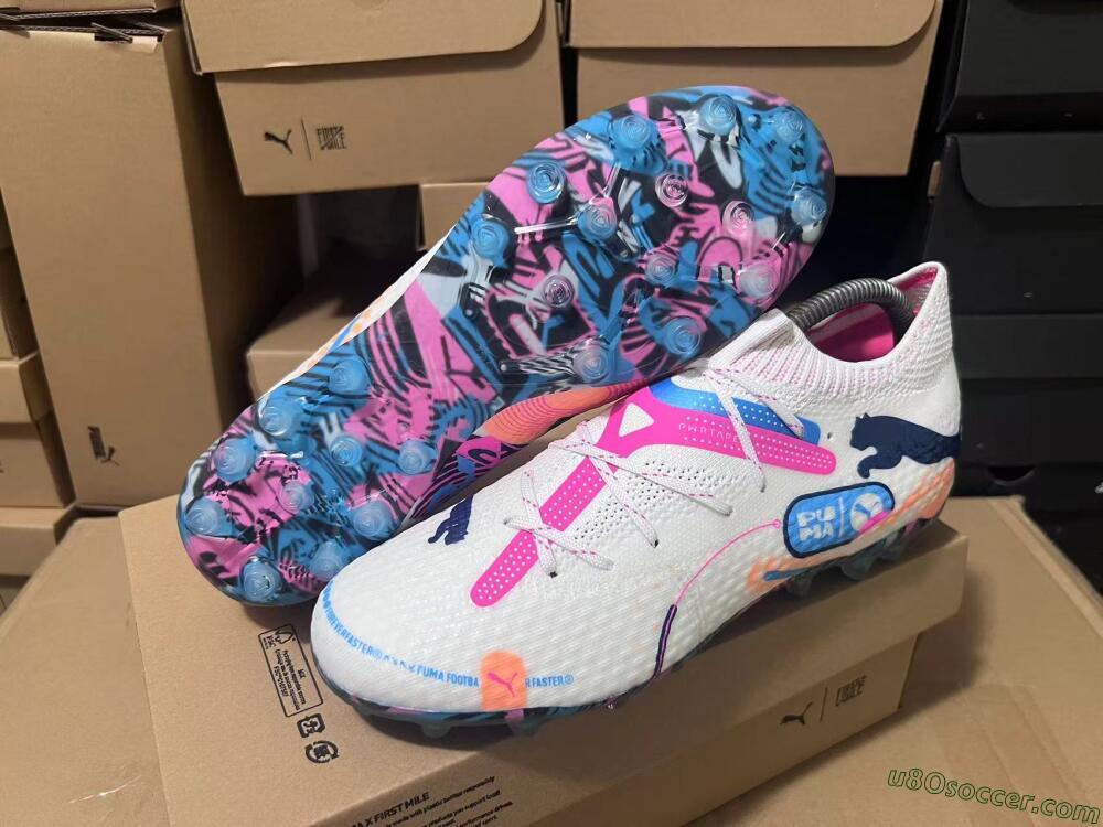 Puma Future Ultimate FG Firm Ground Soccer Cleats - White/Pink/Blue