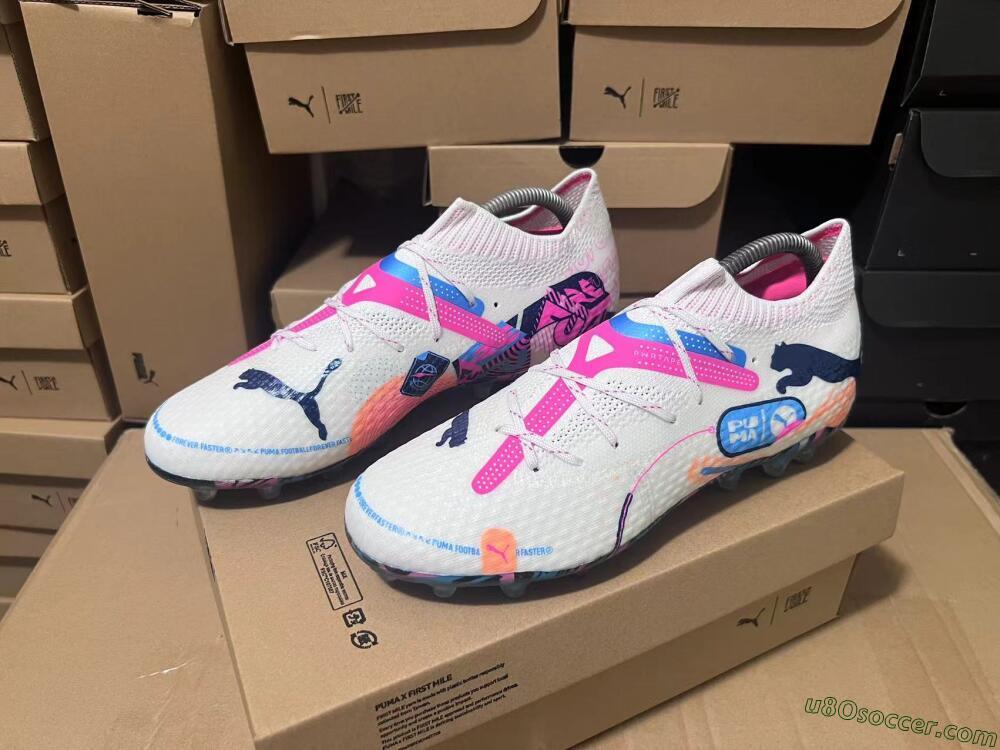 Puma Future Ultimate FG Firm Ground Soccer Cleats - White/Pink/Blue