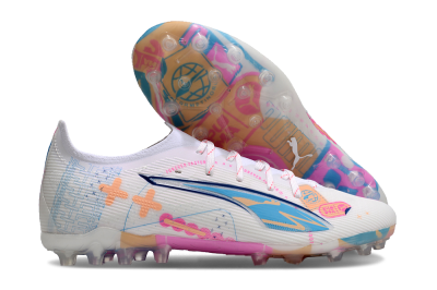 Puma Ultra 5 Ultimate MG Multi Ground Soccer Cleats - White/Blue/Pink