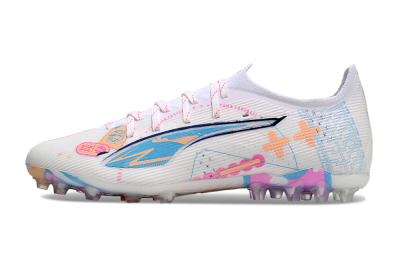 Puma Ultra 5 Ultimate MG Multi Ground Soccer Cleats - White/Blue/Pink