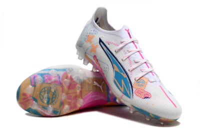 Puma Ultra 5 Ultimate MG Multi Ground Soccer Cleats - White/Blue/Pink