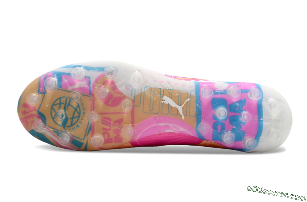 Puma Ultra 5 Ultimate MG Multi Ground Soccer Cleats - White/Blue/Pink 5