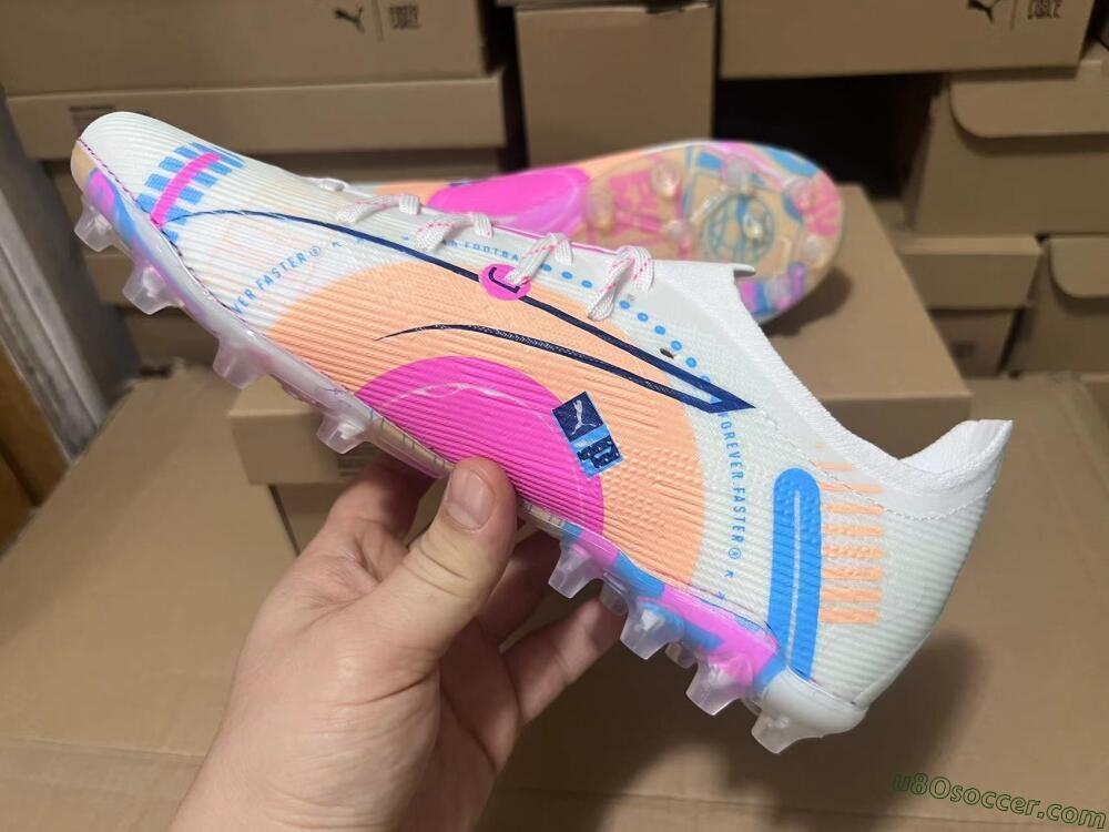 Puma Ultra 5 Ultimate MG Multi Ground Soccer Cleats - White/Blue/Pink