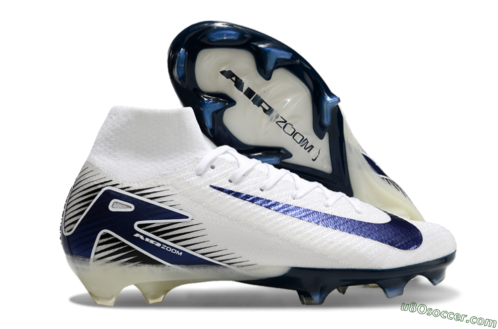 Nike Air Zoom Mercurial Superfly 10 Elite FG Firm Ground Soccer Cleats - White/Black/Blue 1
