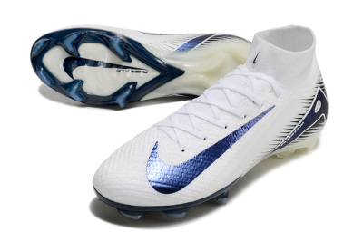 Nike Air Zoom Mercurial Superfly 10 Elite FG Firm Ground Soccer Cleats - White/Black/Blue