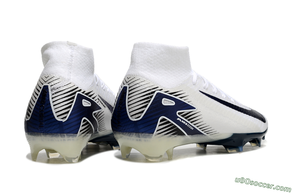 Nike Air Zoom Mercurial Superfly 10 Elite FG Firm Ground Soccer Cleats - White/Black/Blue 6