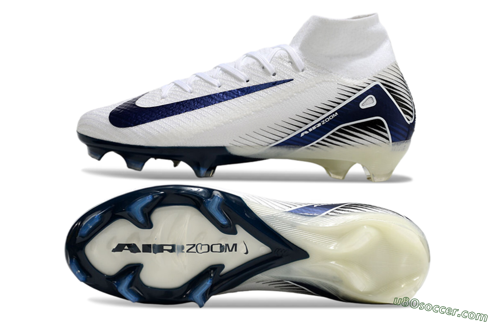 Nike Air Zoom Mercurial Superfly 10 Elite FG Firm Ground Soccer Cleats - White/Black/Blue 0