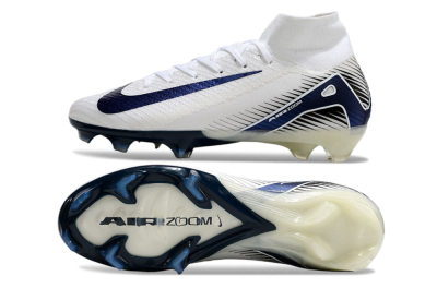 Nike Air Zoom Mercurial Superfly 10 Elite FG Firm Ground Soccer Cleats - White/Black/Blue