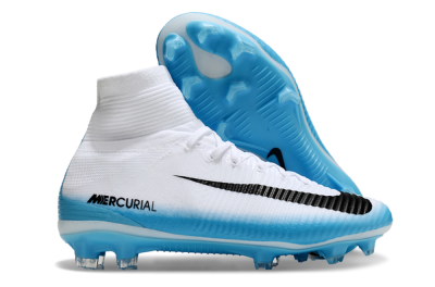 Nike Zoom Mercurial Superfly 5 Elite FG Firm Ground Soccer Cleats - White/Black/Blue