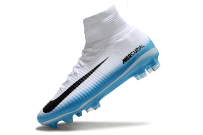 Nike Zoom Mercurial Superfly 5 Elite FG Firm Ground Soccer Cleats - White/Black/Blue