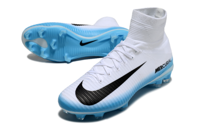 Nike Zoom Mercurial Superfly 5 Elite FG Firm Ground Soccer Cleats - White/Black/Blue