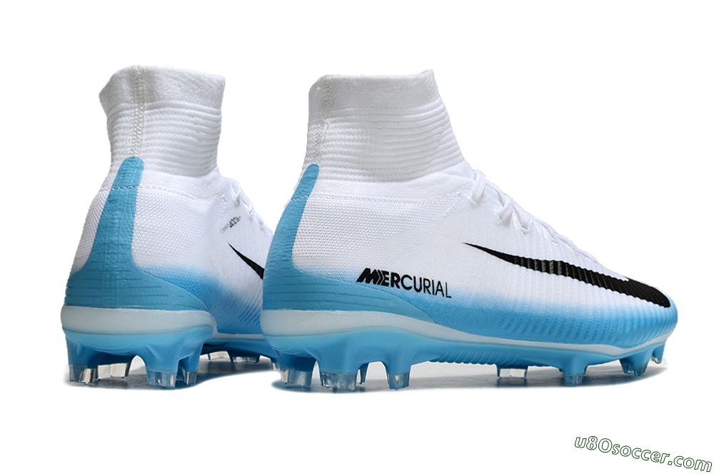 Nike Zoom Mercurial Superfly 5 Elite FG Firm Ground Soccer Cleats - White/Black/Blue 6