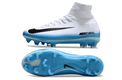 Nike Zoom Mercurial Superfly 5 Elite FG Firm Ground Soccer Cleats - White/Black/Blue