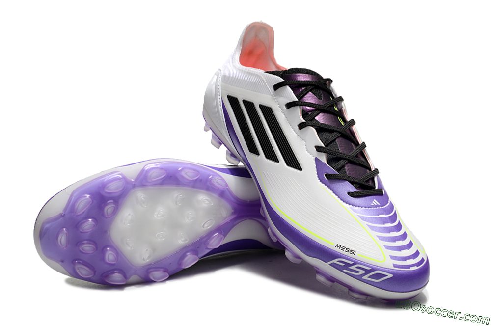 Adidas F50 Elite AG Artificial Grass Soccer Cleats - White/Purple/Black 3