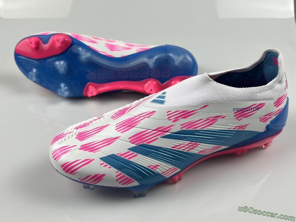 Adidas Predator Elite 24 Laceless FG Firm Ground Soccer Cleats - White/Pink/Blue