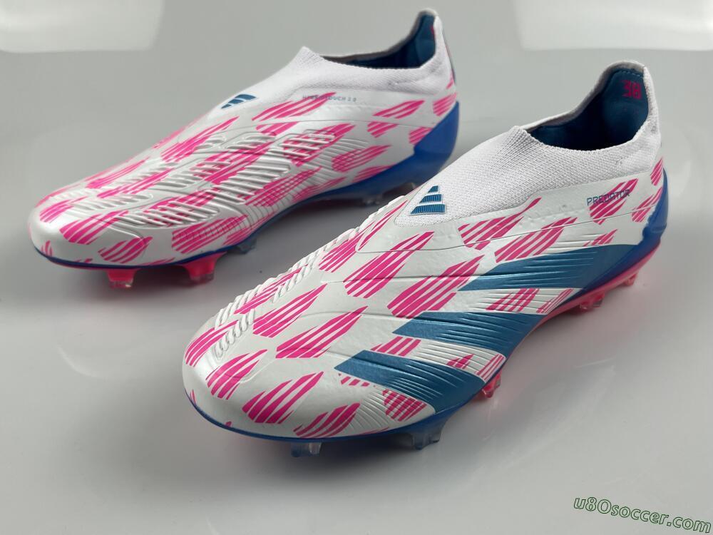 Adidas Predator Elite 24 Laceless FG Firm Ground Soccer Cleats - White/Pink/Blue