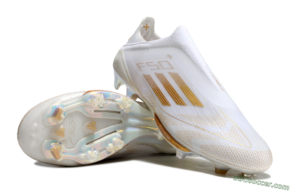 Adidas F50+ Lightstrike Pro Laceless FG Firm Ground Soccer Cleats - White/Gold 2