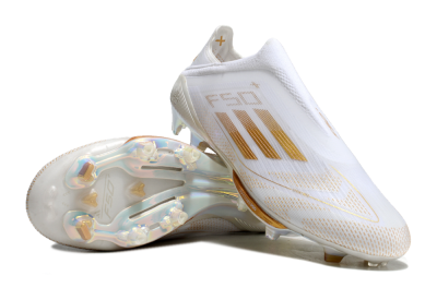 Adidas F50+ Lightstrike Pro Laceless FG Firm Ground Soccer Cleats - White/Gold