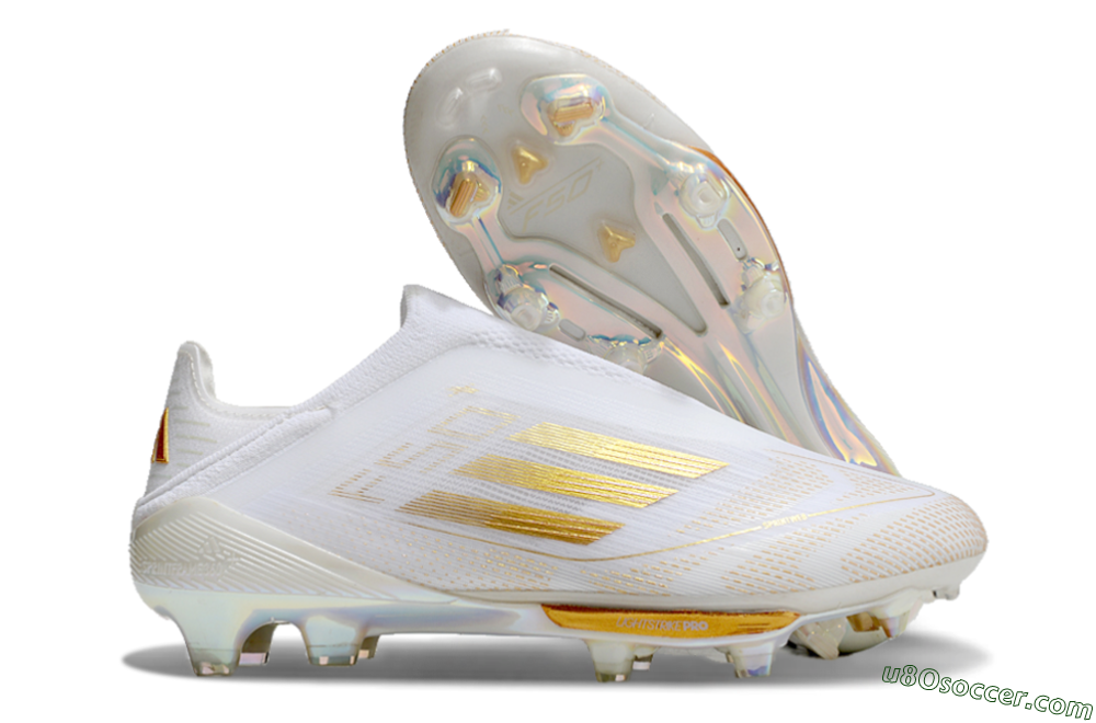Adidas F50+ Lightstrike Pro Laceless FG Firm Ground Soccer Cleats - White/Gold 1
