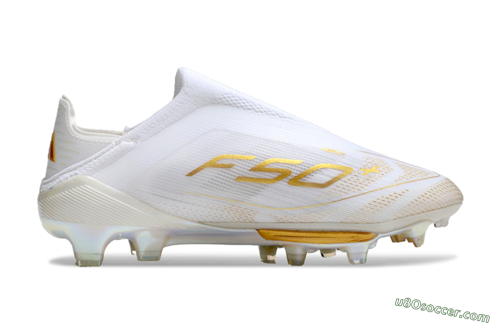 Adidas F50+ Lightstrike Pro Laceless FG Firm Ground Soccer Cleats - White/Gold 6