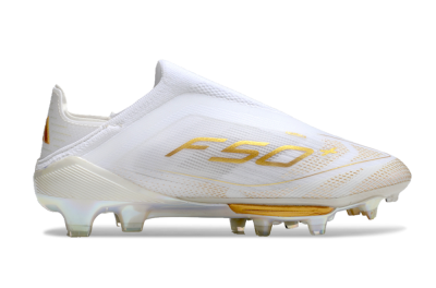 Adidas F50+ Lightstrike Pro Laceless FG Firm Ground Soccer Cleats - White/Gold