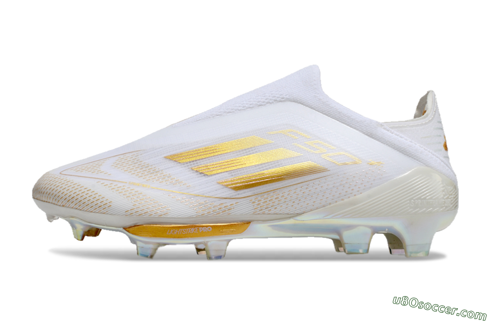 Adidas F50+ Lightstrike Pro Laceless FG Firm Ground Soccer Cleats - White/Gold 3
