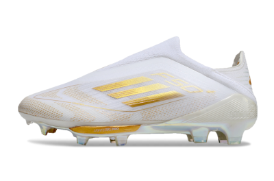 Adidas F50+ Lightstrike Pro Laceless FG Firm Ground Soccer Cleats - White/Gold